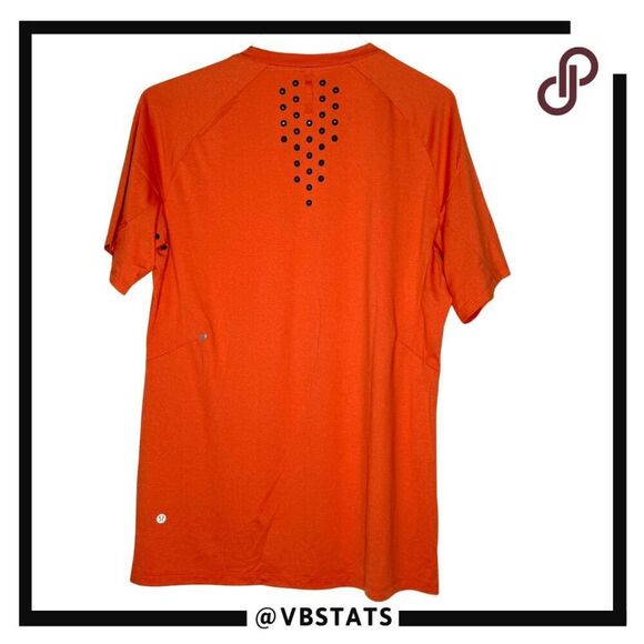 Lululemon Men's Textured Training Short Sleeve T-Shirt Heathered Coral Sz Large - Picture 2 of 7